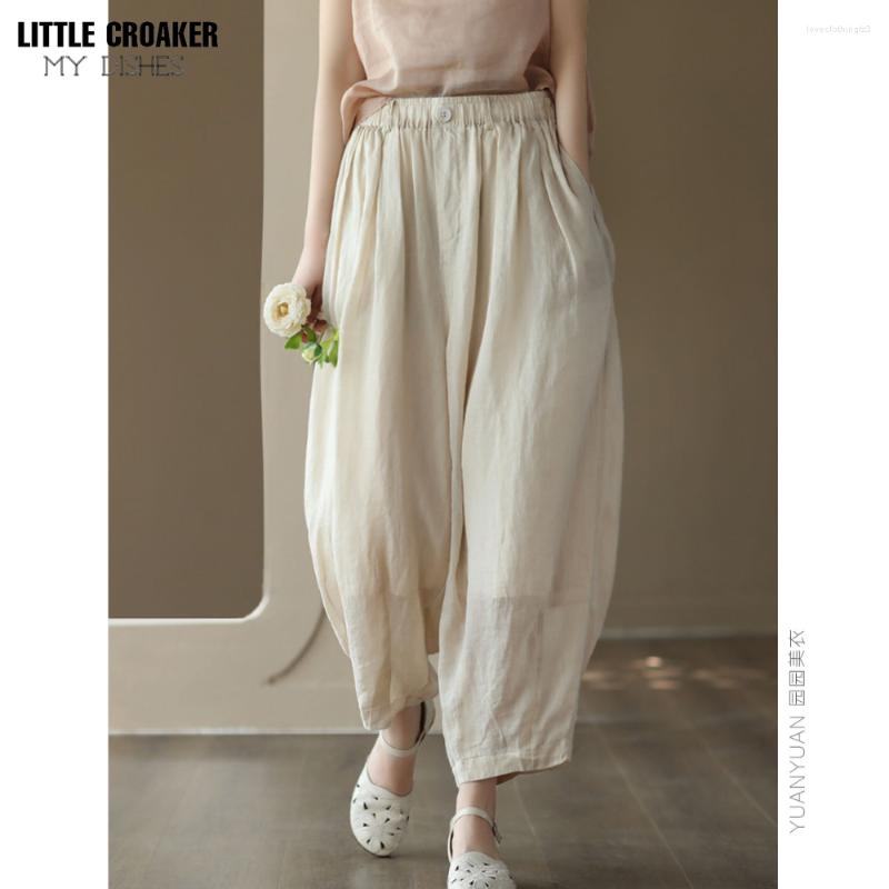 

Women's Pants 2023 Retro High Set Cotton Lantern Trousers Women's Literary Style Double Layer Show Slim Loose Large Casual, Beige