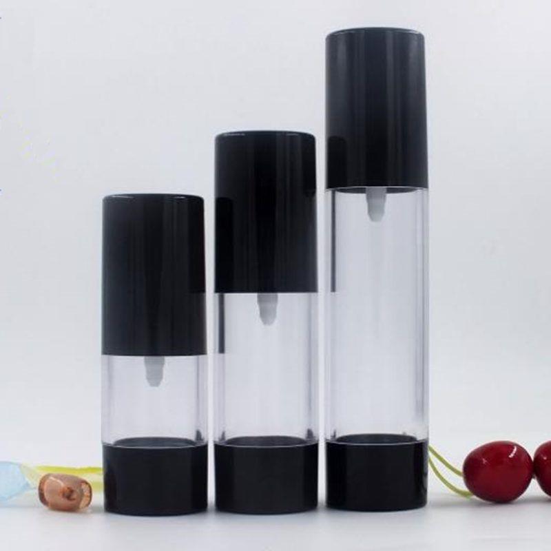 

airless spray bottle lotion bottle ,empty 15ml 30ml 50ml transparent body black pump & lid /bottom Cosmetic Container F546 Jjrjx