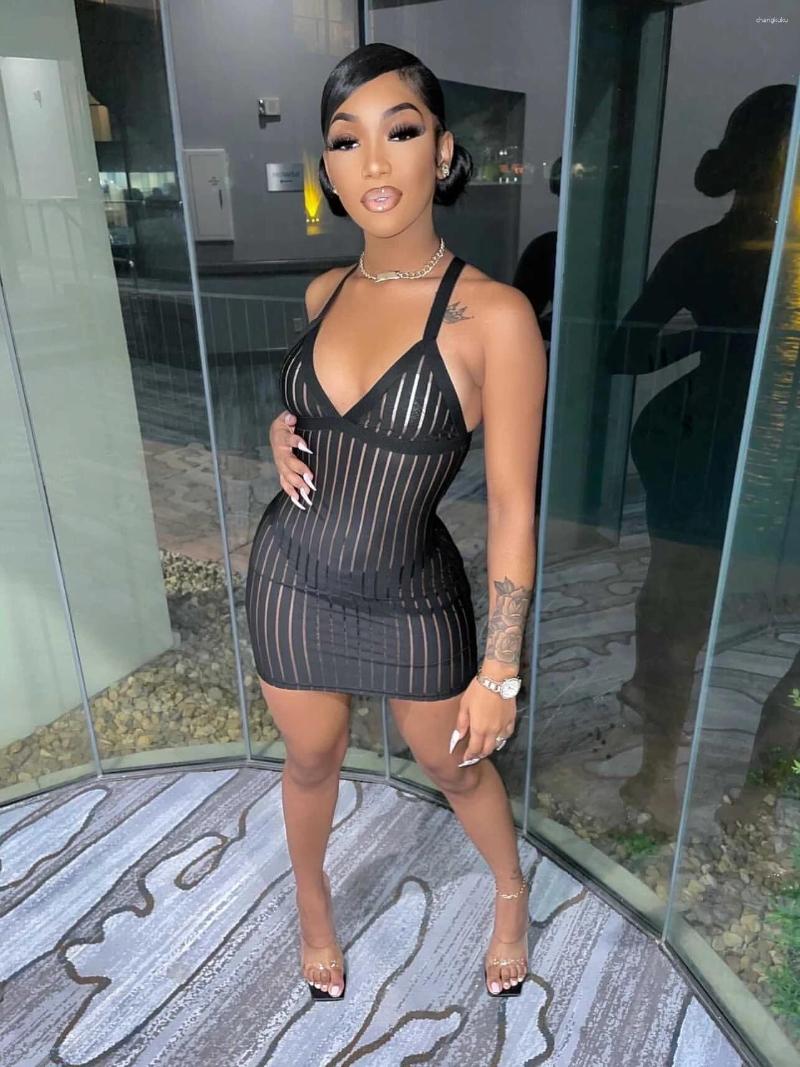 

Casual Dresses LFRVZ 2023 Classic Black See Through Lace Sexy Club Fashion Little Chap Halter Off Shoulder Women Thin Mini Dress