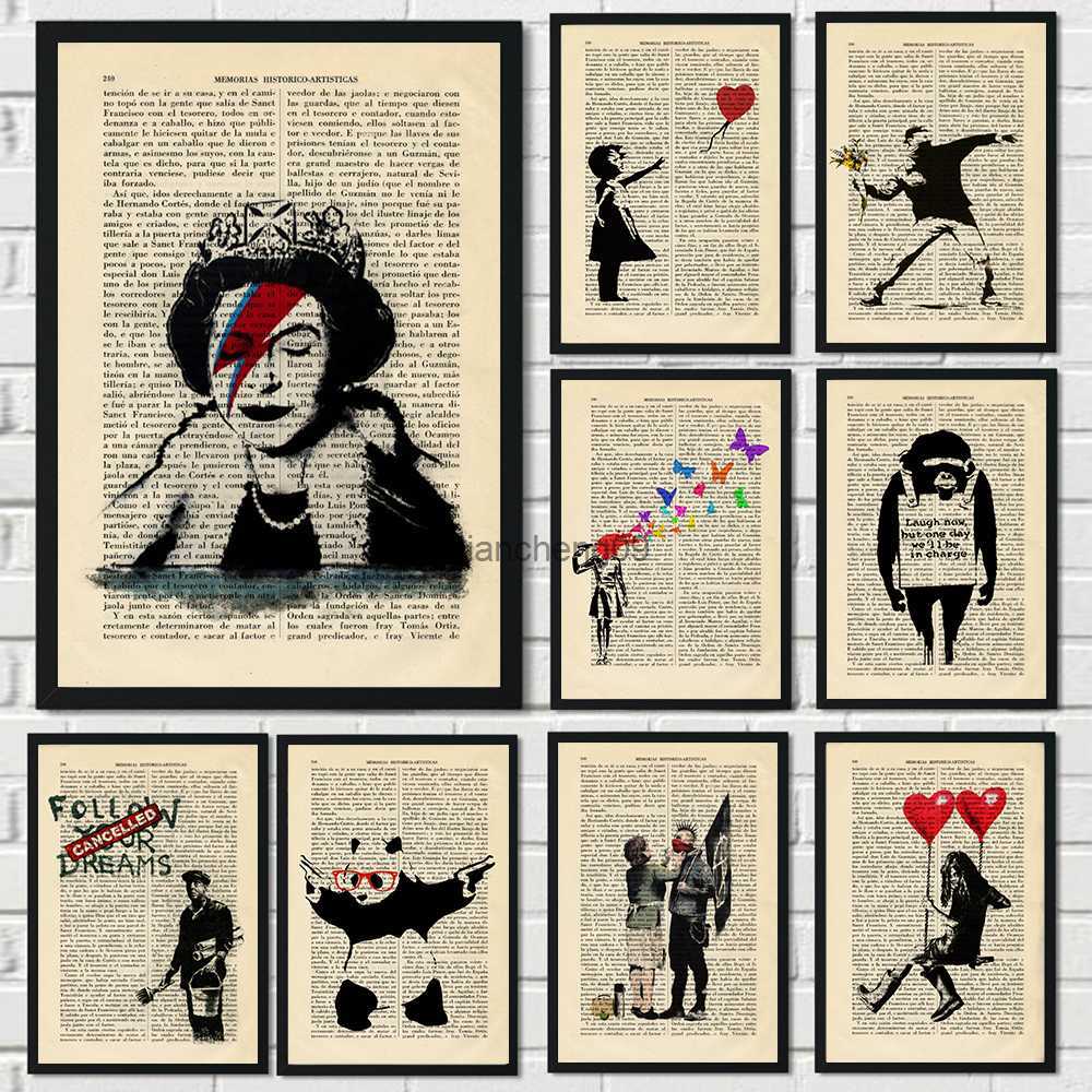 Vintage Balloon Girl Wall Art Poster ic Panda Queen England Home Decor Canvas Painting Room Decoration Mural Print L260526-image-877889976