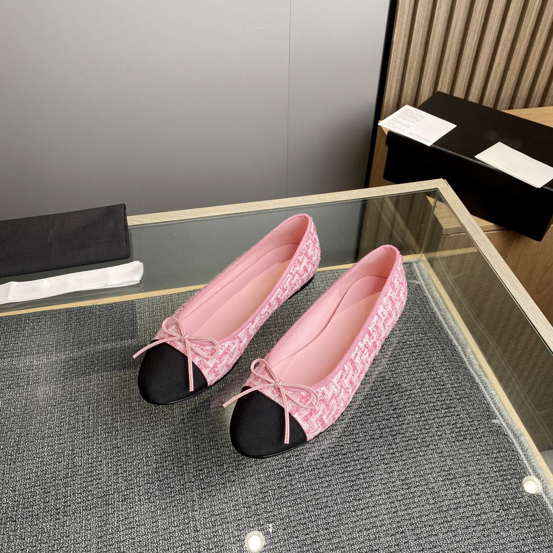 

Flat classic ballet shoes Star style tweed with grille stitching Fashion comfortable single shoe design platform Designer Factory Shoebox, 5#