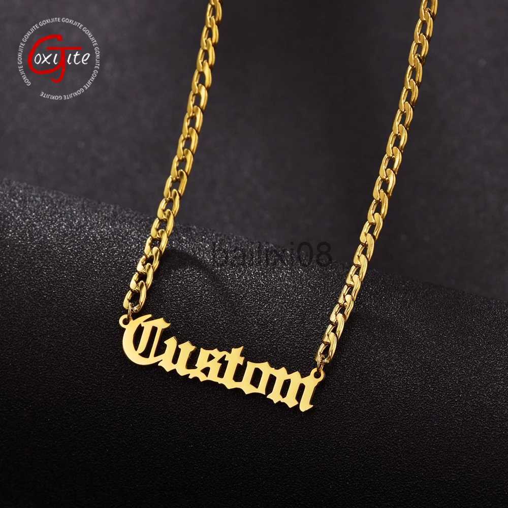 

Pendant Necklaces Goxijite Personalized Old English Name Jewelry Customized Nameplate Charm Neckles Cuban Chain Stainless Steel Women Men Gift J230620