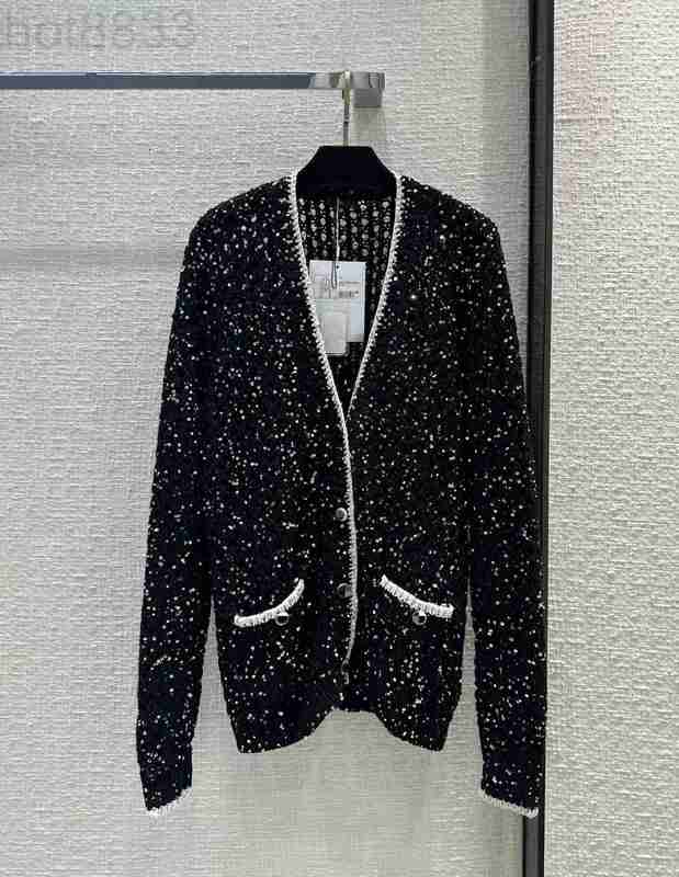 

Women' Sweaters Designer 2023 New Autumn Milan Runway v Neck Long Sleeve High End Jacquard Cardigan Tops XI54, Black