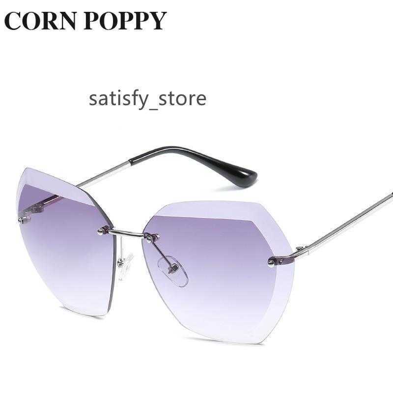 

New style ocean piece sunglasses European and American fashion glasses rimless metal sunshade Glasses For Woman