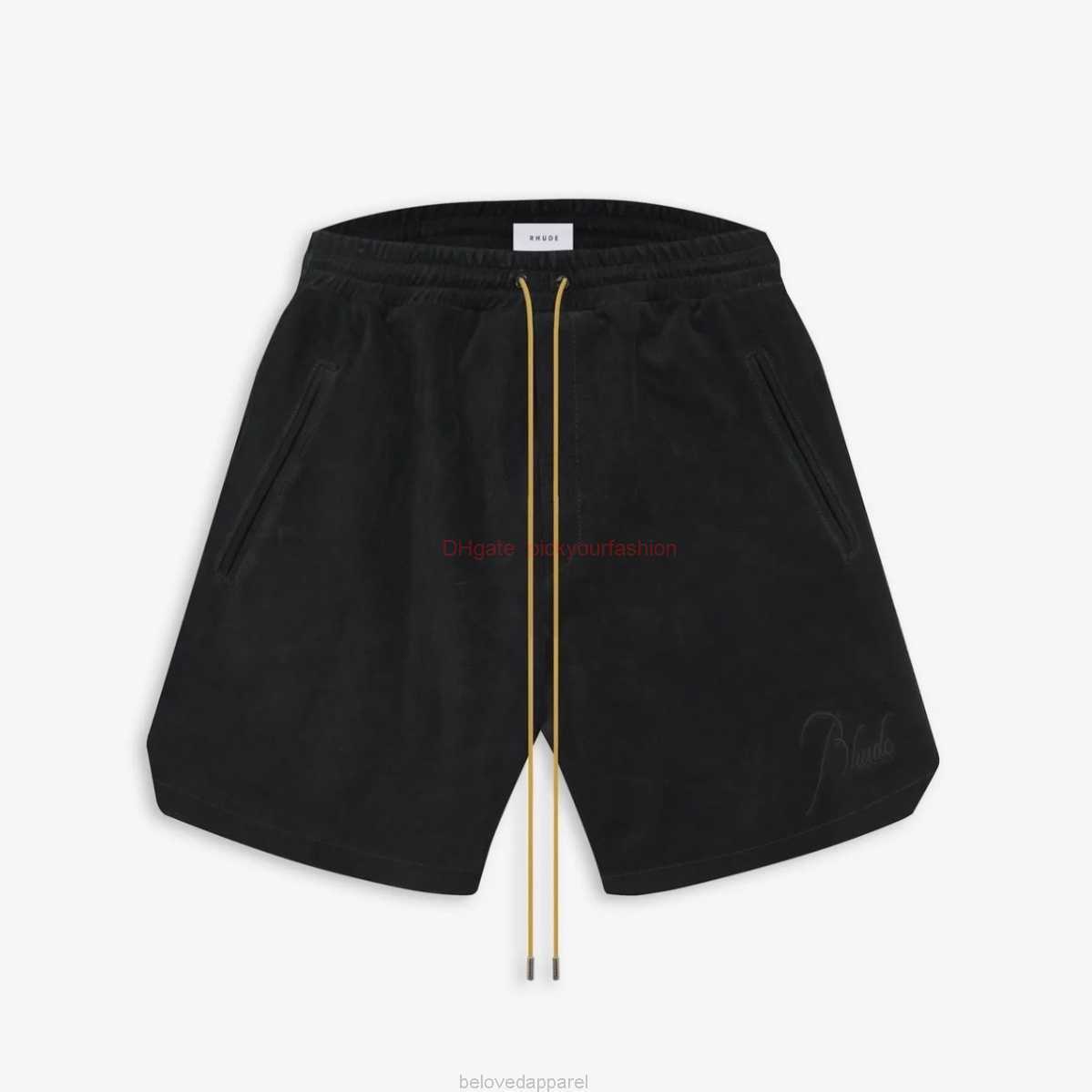 

Designer Short Fashion Casual Clothing Beach shorts K8006rhude Embroidered Velvet Drawstring Shorts Joggers Sportswear Outdoor Fitness Running Streetwear for s, Black