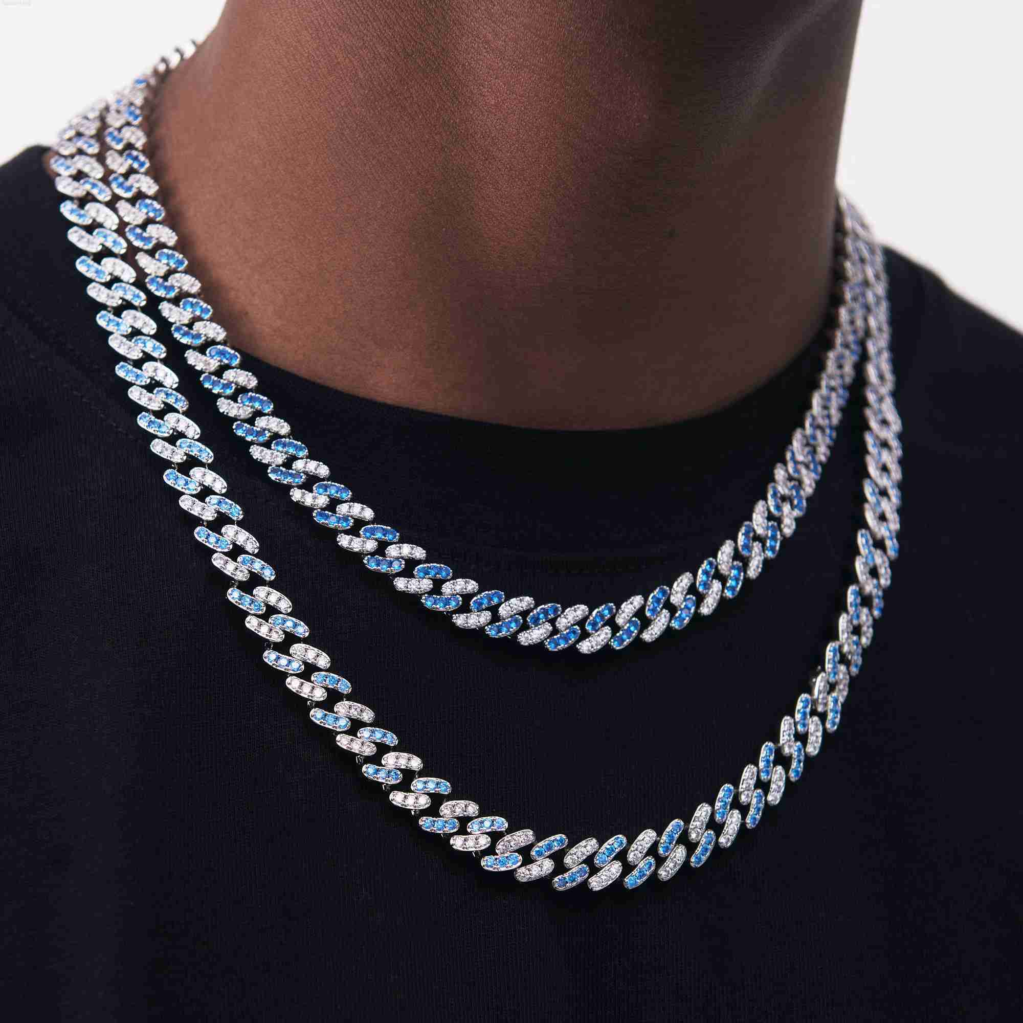 

Hip Hop Iced Out Vvs1 925 Sterling Silver Moissanite Diamond Cuban Chain Miami Link Charm Necklace