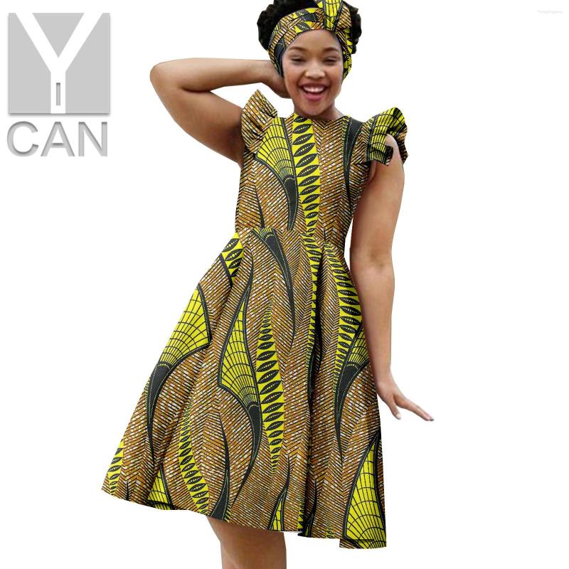 

Ethnic Clothing Bazin African Dresses For Women Dashiki Summer Knee-length Causal Cotton A-line Print Dress With Turban Headtie Y2225045