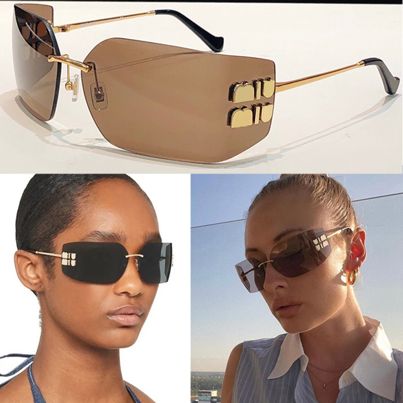 

Wave Mask Sunglasses Designer Womens Frameless Sunglasses Pink Lenses Metal Leg Fit Womens Leisure Fashion Beach Party Sunglasses