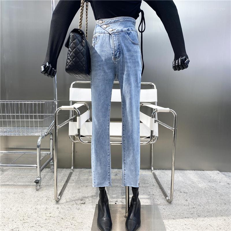 

Women' Jeans Three Diagonal Buckle High Waist Straight 2023 Fall Winter Versatile Tight Elastic Flannel Leggings Trousers, Black