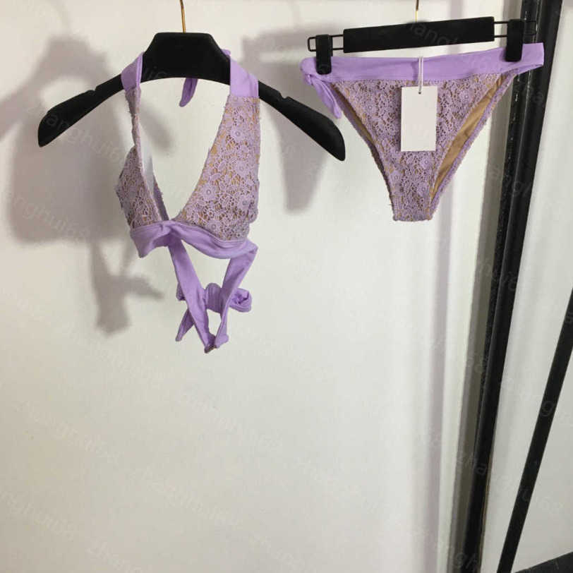 

23ss bikini Swimwear Two-piece Swimsuit Womens bikini designer bathing suit Lace flower bra lace-up underwear Briefs set High quality women clothes a1, Purple