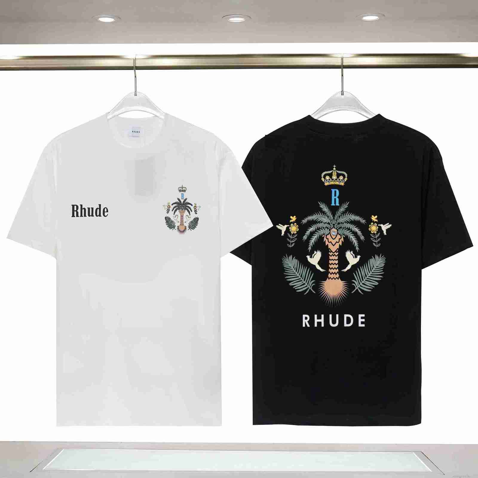 

23ss Designers T shirt Summer Europe RHUDE Polos American Stars Fashion Mens tshirts Star Satin Cotton Casual t-shirt Women men Tees Black White M- T-shirt