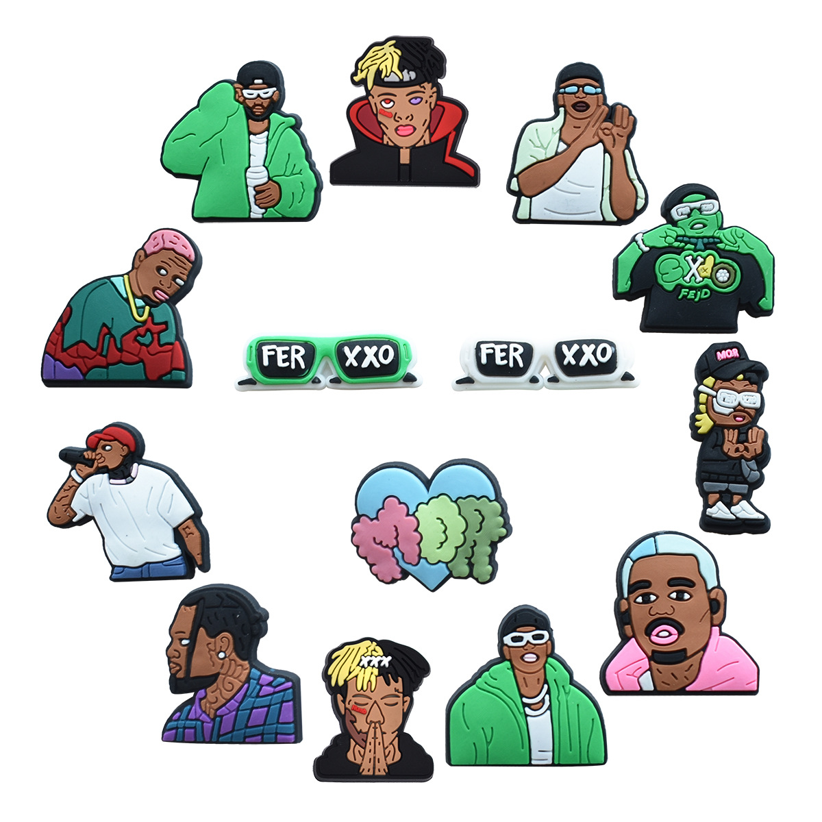 

Pvc Hip Hop Singer Shoe Decoration Buckle for Croc Charms Jibitz Cog Pins