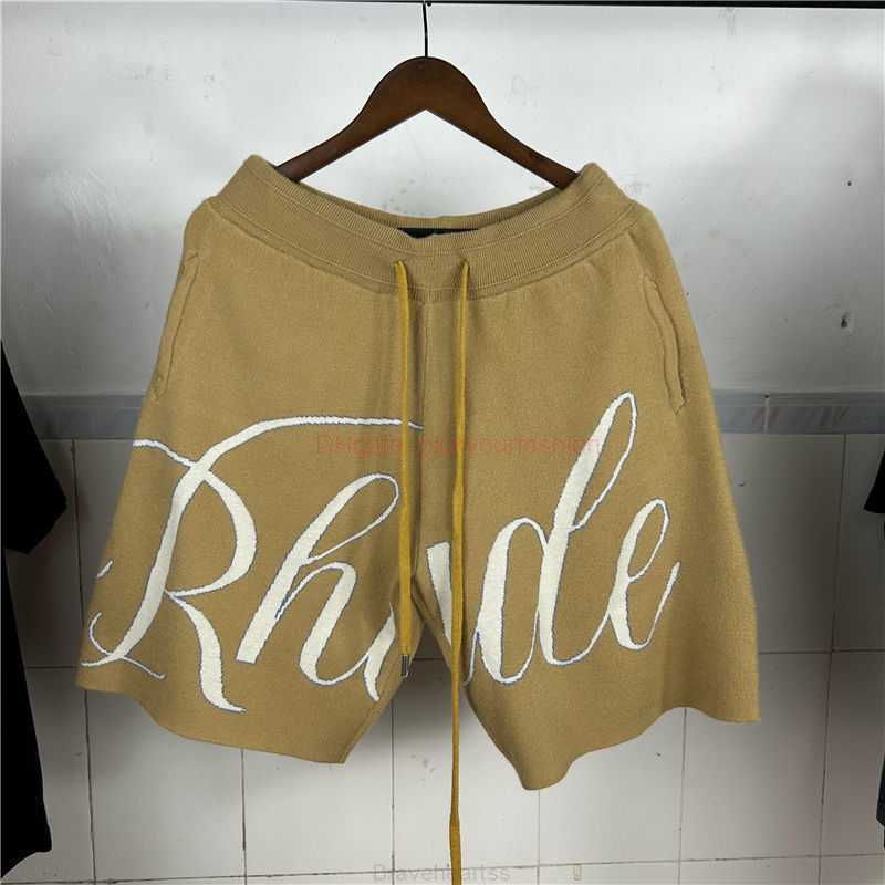 

Designer Short Fashion Casual Clothing Beach shorts Rhude Knitted Letter Jacquard High Street American Shorts Mens Fog Fashion Brand Loose Drawstring Summer Capri, Khaki