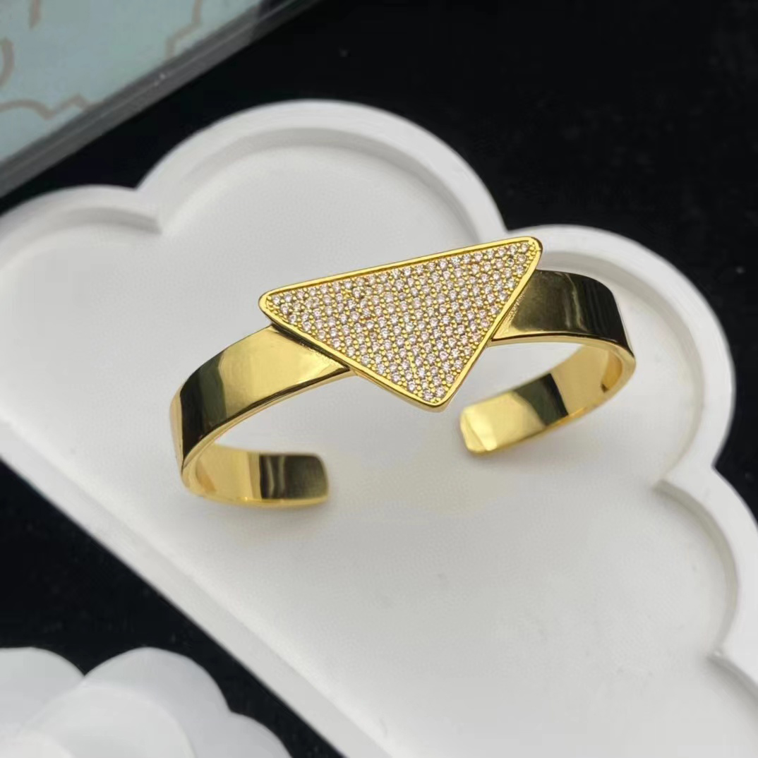

Gold Plated Bangle Adjustable CZ Crystal Pulsera triangle Shaped Metal Cuff Bracelets Bangle Open Cross Charm Bracelet For Women Or Men designer Jewelry