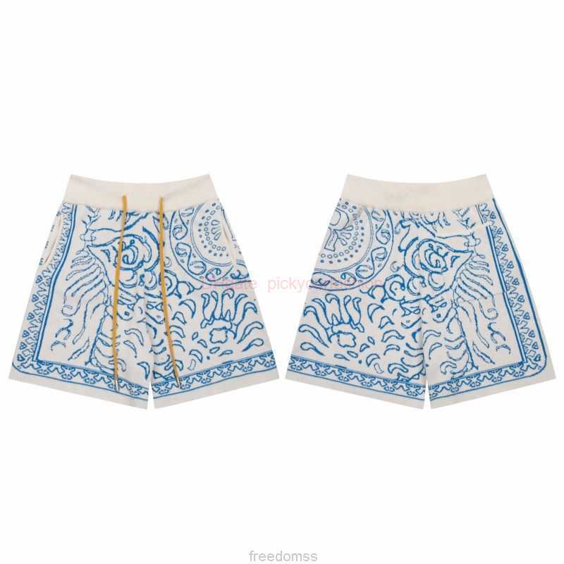 

Designer Short Fashion Casual Clothing Beach shorts Rhude Cashew Flower Jacquard Knitted Shorts Summer Trendy Loose Straight Casual Capris Big Shorts Joggers Spor, Creamy-white