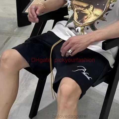 

Designer Short Fashion Casual Clothing Beach shorts Rhude Summer Drawstring Shorts High Street Fashion Brand Loose Casual Summer Mens Womens American Beach Capris, Black