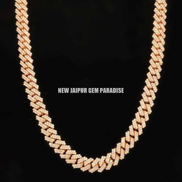 

10mm Vvs Moissanite Diamond Miami Cuban Chain with 14k Rose Gold Finished in Sterling Silver 925 18 - 26'' Pass the Diamond