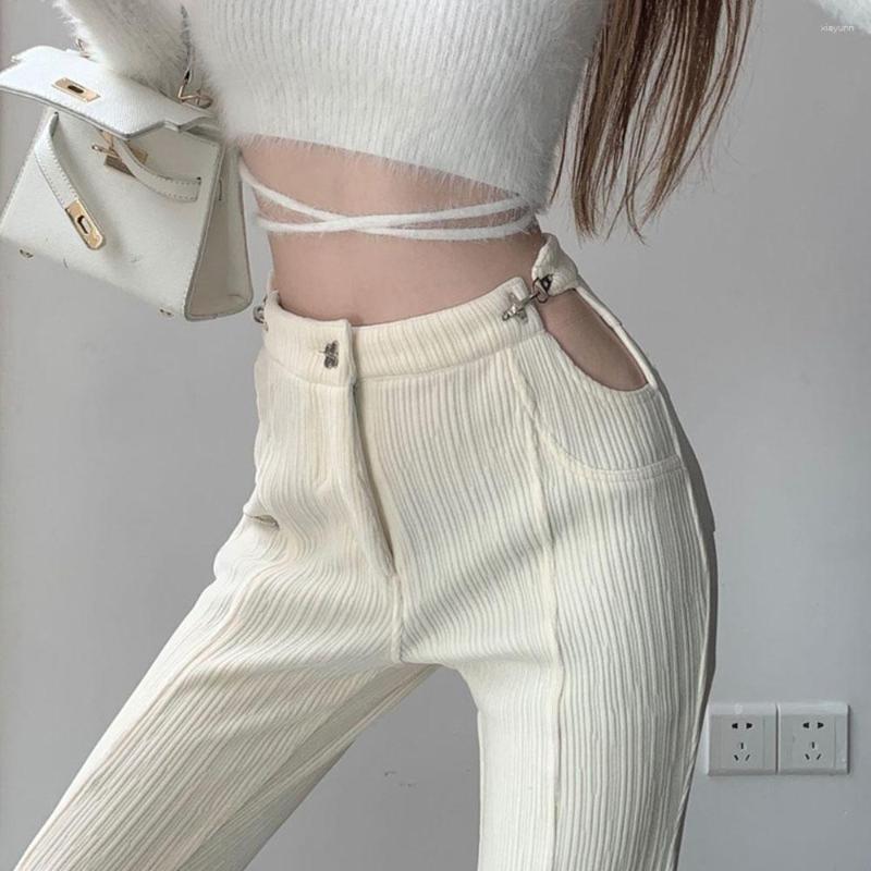 

Women's Pants Velvet Flare Bottoms For Ladies 2023 Autumn Fashion Hollow-out Sexy Women's High Waist Slit Wide Leg Trousers Pantalones, Black