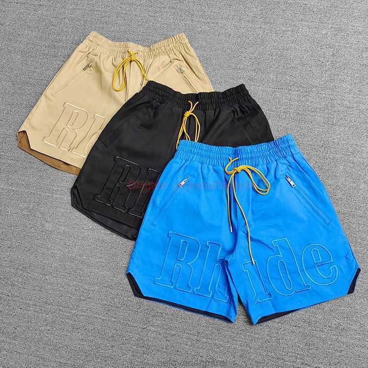 

Designer Short Fashion Casual Clothing Beach shorts New High Quality Rhude American Embroidery Drawstring Shorts Pocket Trendy Loose Street Beach Pants for Men Jog, Blue