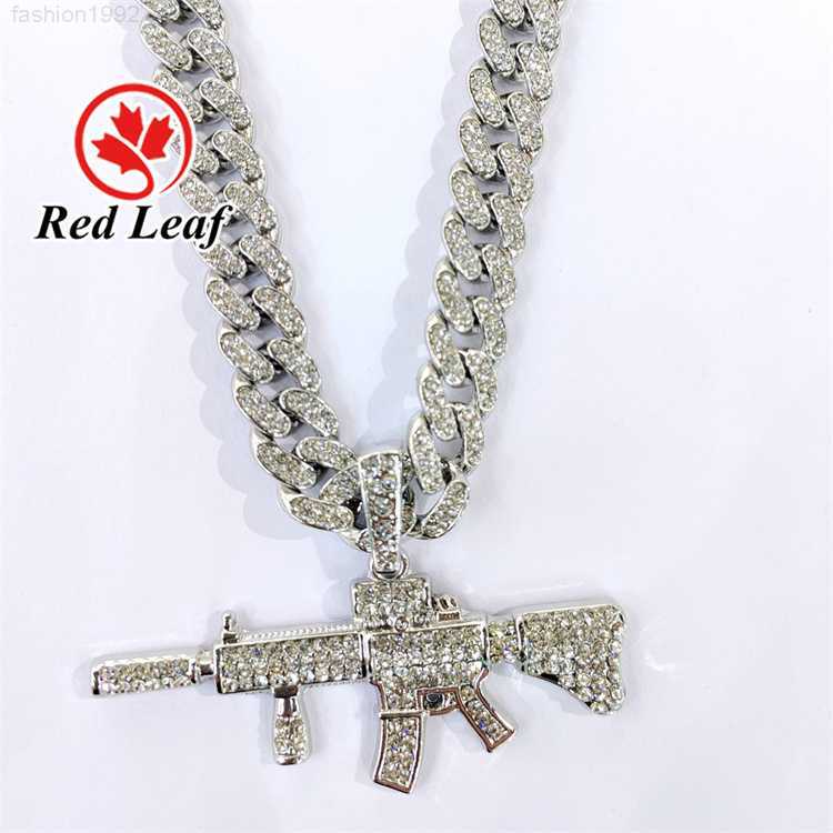 

Redleaf Jewelry Men Luxury 925 Sterling Silver Necklace Pistol Gold Moissanite Cuban Link Chain Necklace