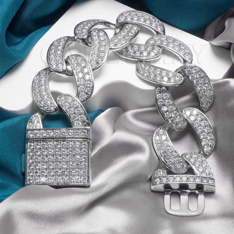 

25mm 925 Silver Double Row Cuban Link Iced Out Hip Hop White Moissanite Chain Jewelry Necklace for Women Men Gifts