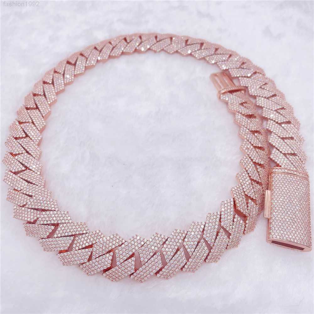 

Hip Hop Jewelry 20mm Width Gold Plated Necklace Vvs Moissanite Diamond Ice Cuban Chain 925