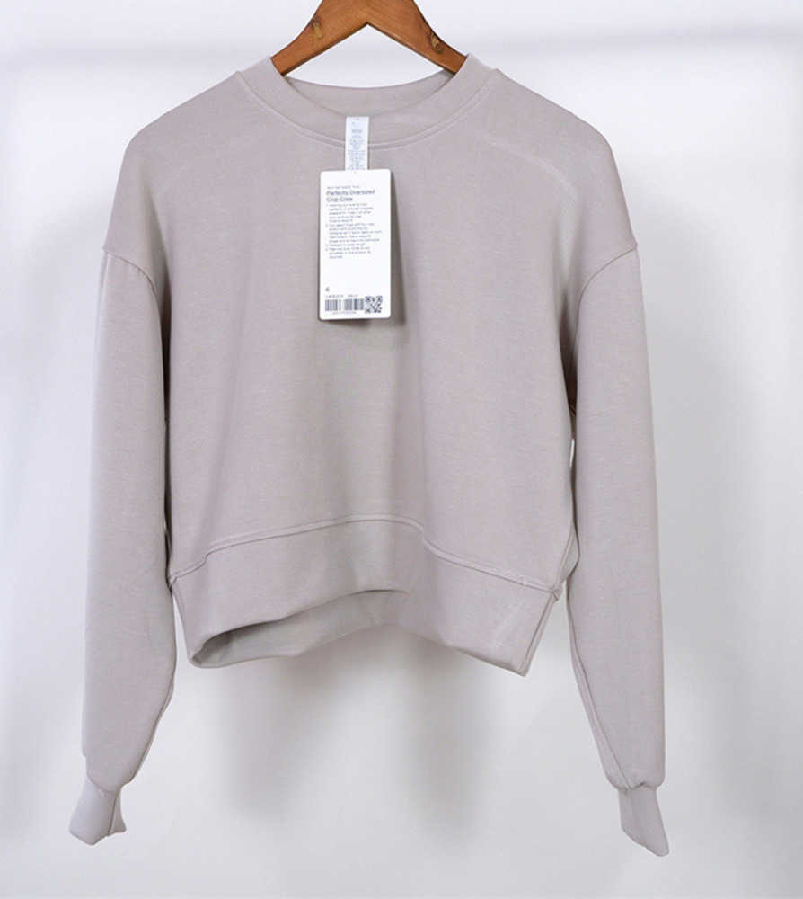 

LL Women Yoga Outfit Sweatshirts Hoodie Loose Long Sleeve Crop Top Fitness Workout High Elasticity Crew Neck Sweatshirts Gym Running65, #1