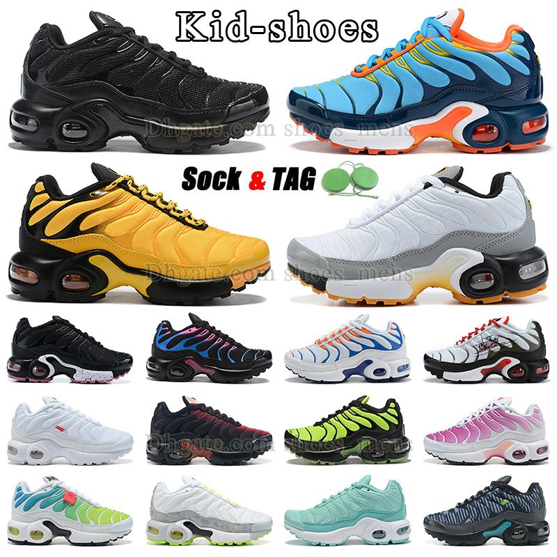 

2023 designer kid shoes tn plus running shoes infant toddler triple black blue orange white yellow dark blue boys and girls kids sneaker child shoe big size 4y trainers, Tag+extra laces+socks