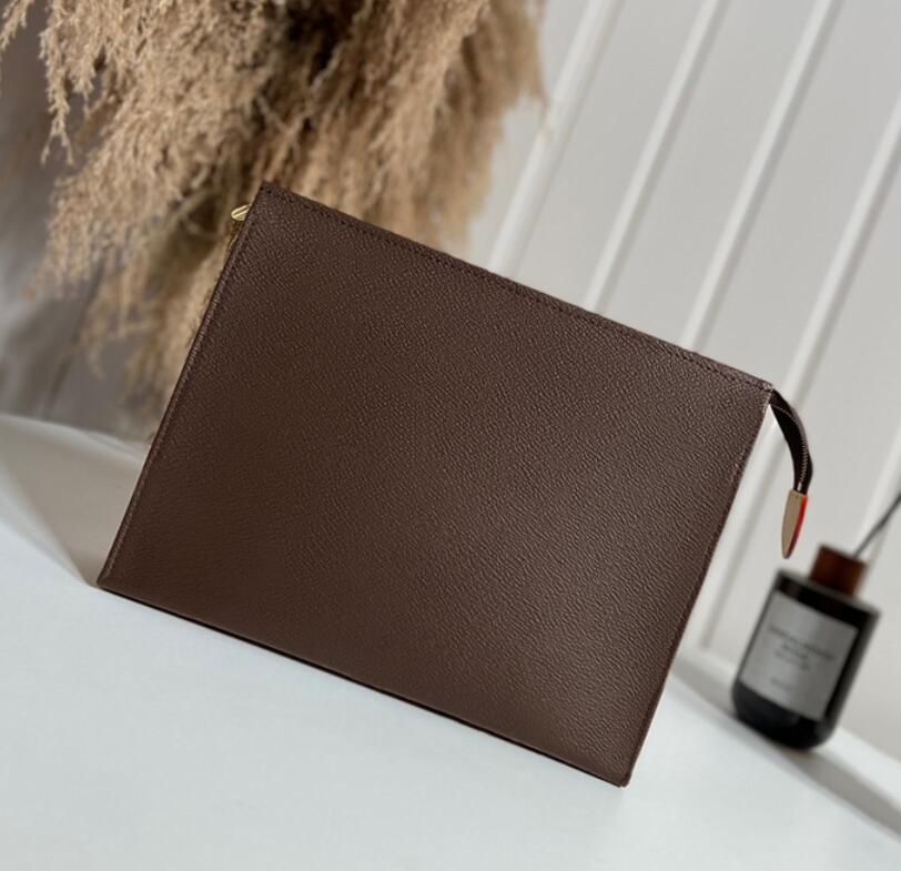 

Top Quality Luxurys Design Waterproof Cosmetic Bag 26cm Protection Makeup Clutch Women Men PU Leather Travel Toiletry Pouch For Woman With Dust Bags, Brown flower