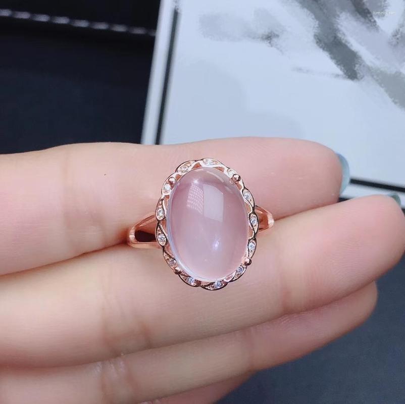 

Cluster Rings Natural And Real Rose Quartz Ring Wedding Engagement For Women 925 Sterling Silver