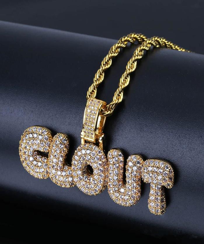 

Custom Personalized English Name Necklaces Gold Silver Bubble Letters Iced out CZ alphabet Pendant chains For women men Hip hop Je7711983