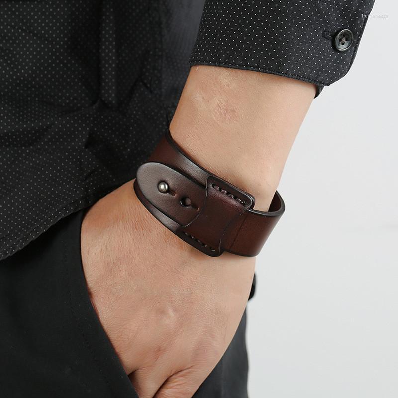 

Link Bracelets Chain Modyle Punk Vintage Men Genuine Leather Wide Black Brown Cuff Wrap Bangles For Women Jewelry GiftsLink Raym22
