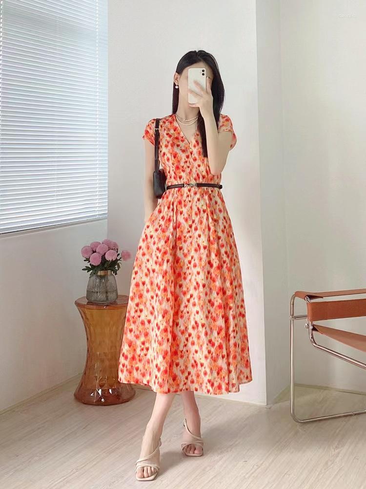 

Party Dresses 2023 Summer Women' V-Neck Dress Cotton Poplin Print Waist Length Temperament Commuting, As the photo