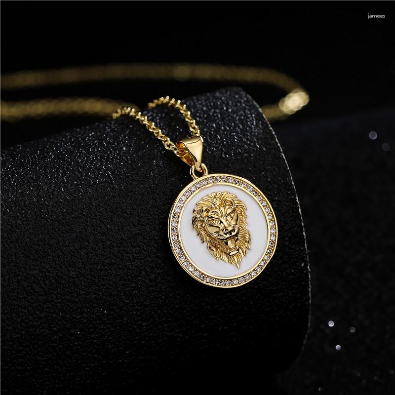 

Pendant Necklaces 2023 Fashion Gold Color Copper Charm Jewelry Luxury Cubic Zirconia Lion Necklace For Women Party Accessories