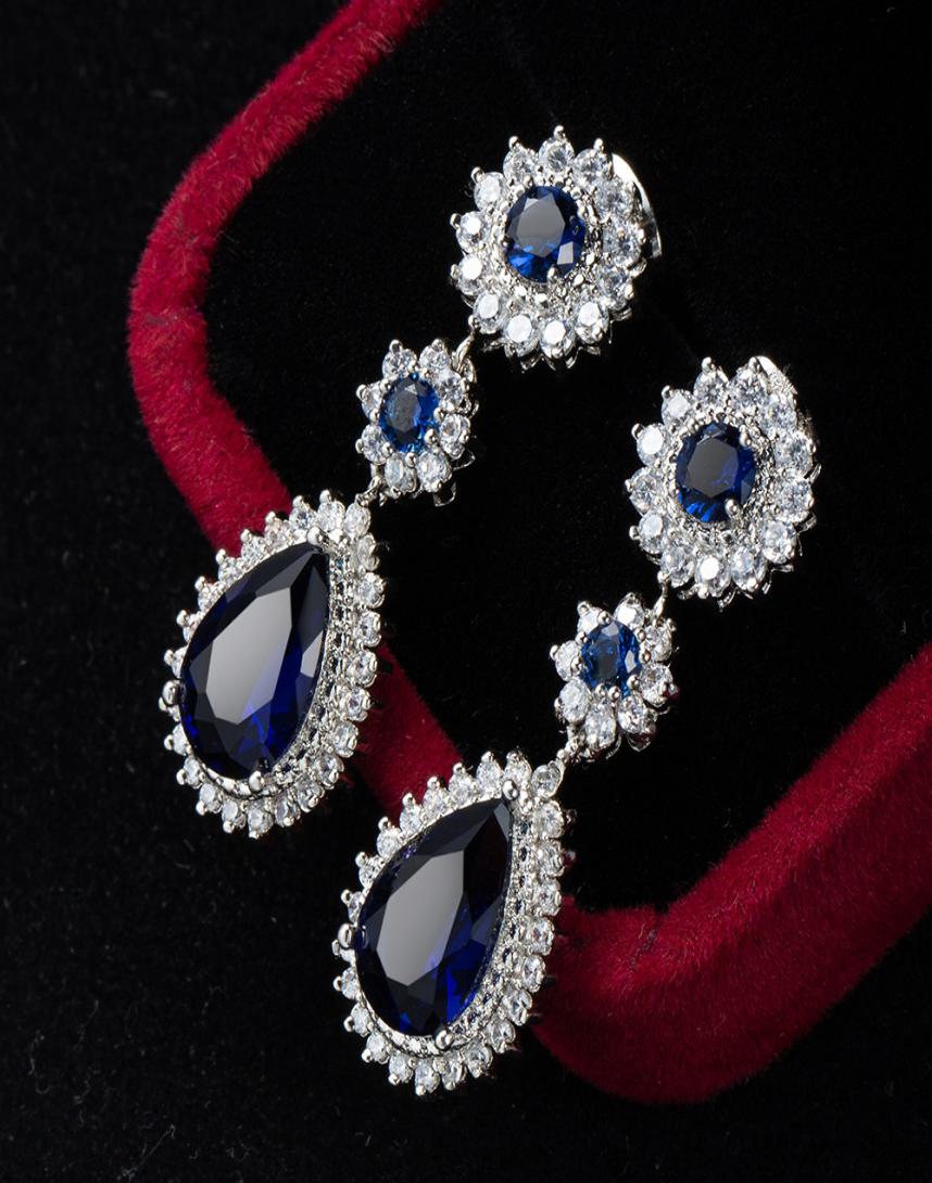 

HighEnd CrossBorder New Earrings Plated Platinum Sapphire Blue Zircon Jewelry Sapphire Long Earrings Female Earrings9060843