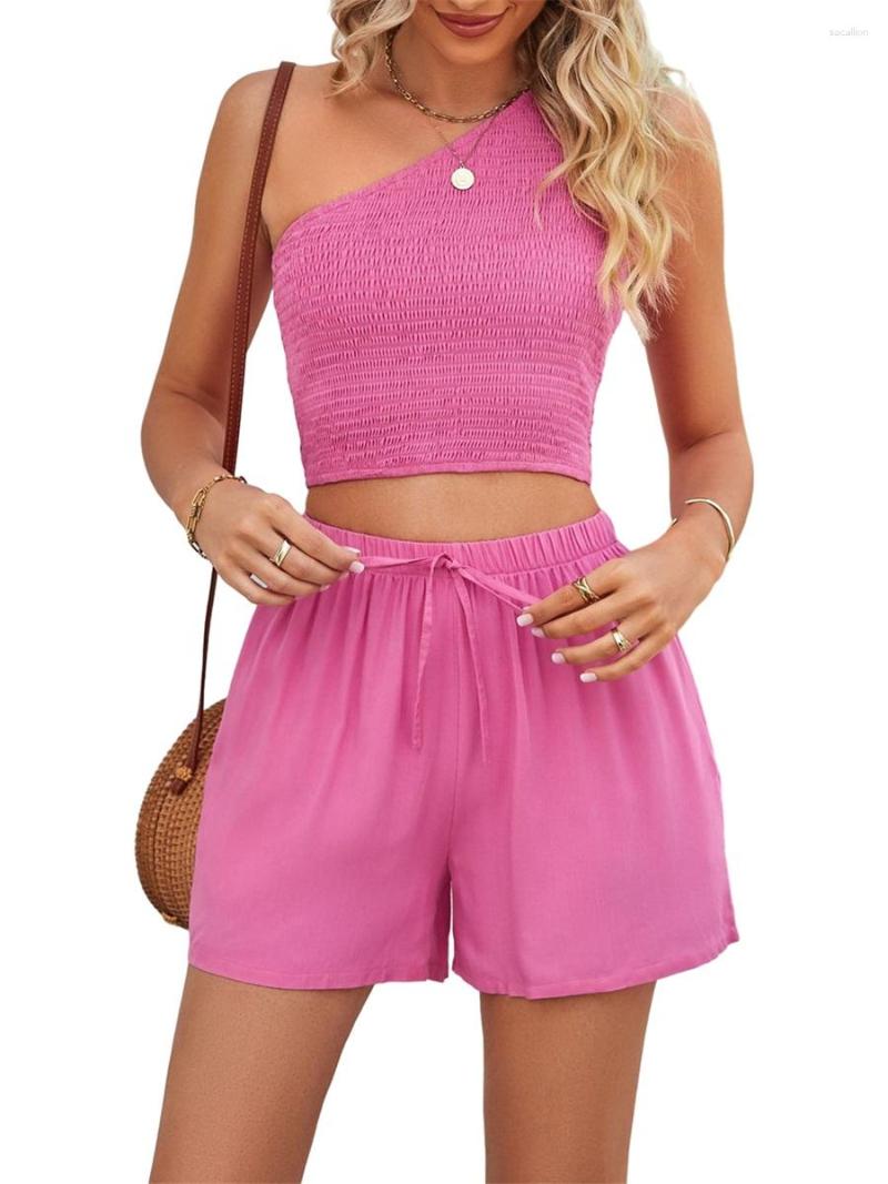 

Women' Tracksuits Women  2 Piece Summer Outfits Casual One Shoulder Crop Top And High Waisted Shorts Loungewear Set 2023 Vacation, Blue