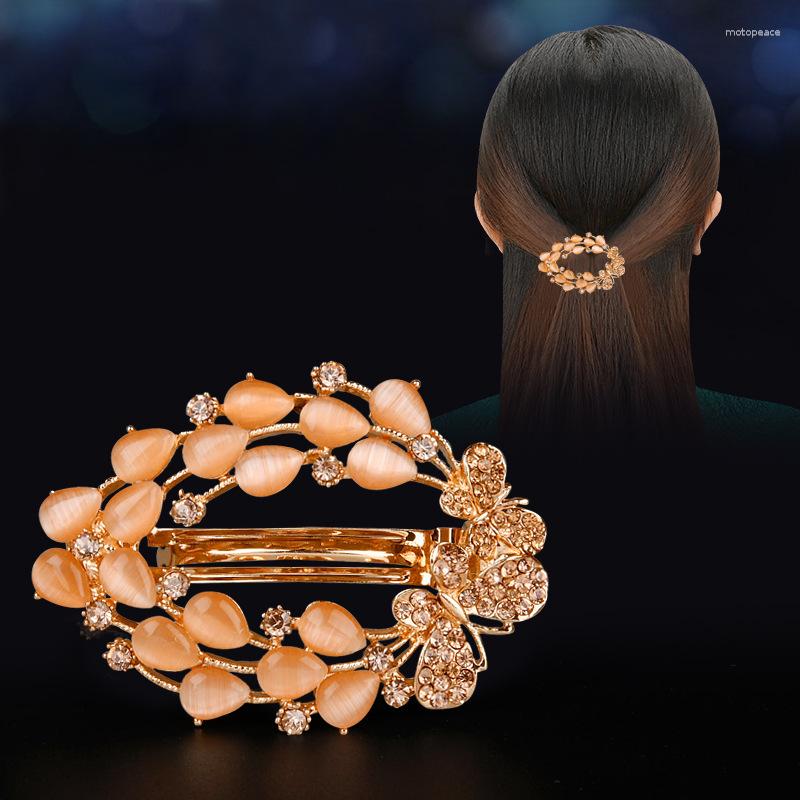 

Hair Clips Korean Amethyst Hollow Flower Spring Hairpin Rhinestone Back Cap Horsetail Top Clip Elegant Women's Fashion Hairpiece