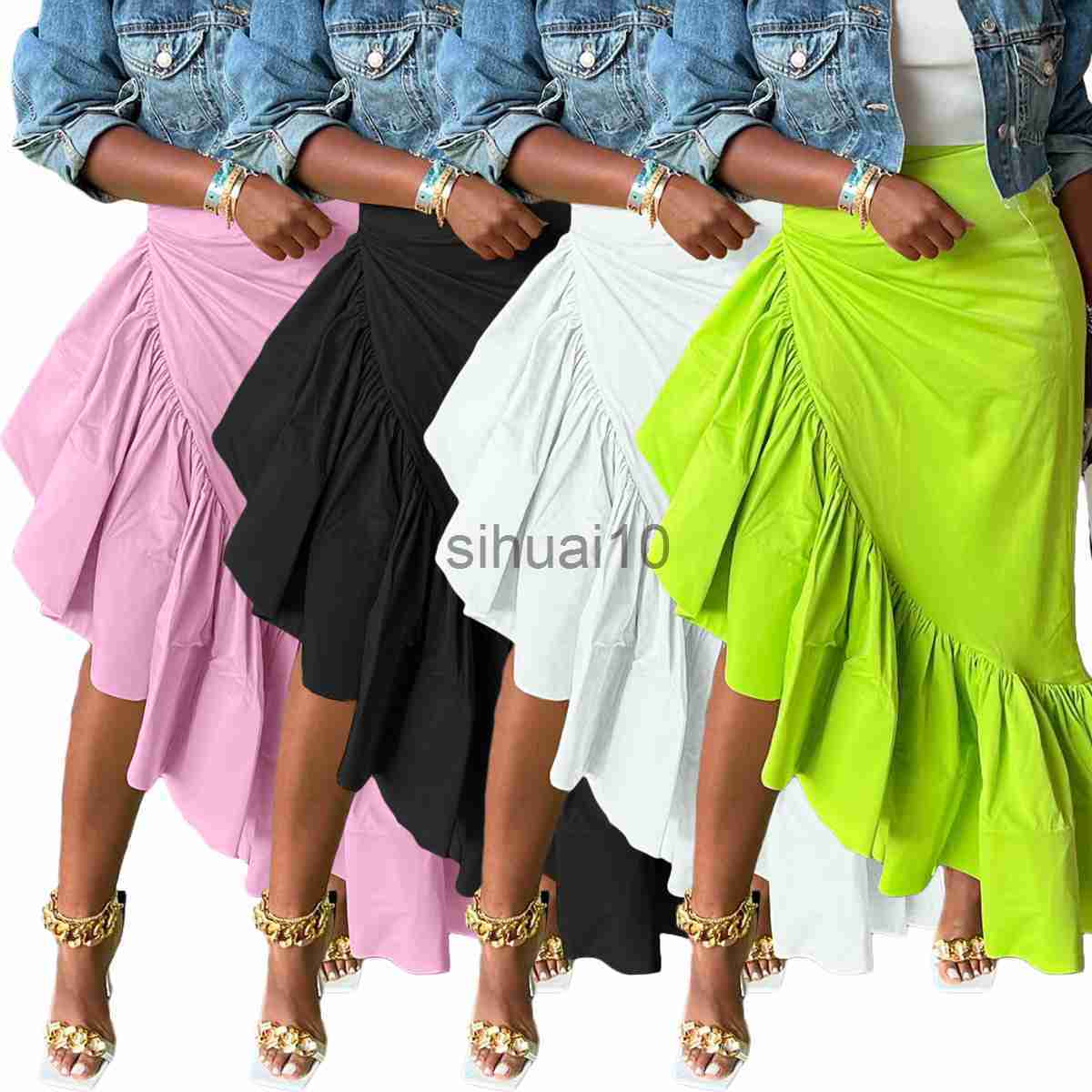 

Skirts Ruffle Irregular Sexy Dress Elegant Luxury Skirt 2022 Women Fall Clothing Club Party Outfit Casual Dress Pencil Long Maxi Skirts J230621, White
