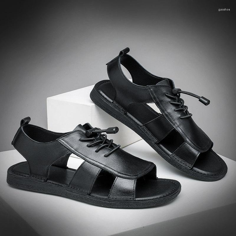 

Sandals Reminiscence Black Roman Leather Men's Summer Shoes Cowhide Vintage