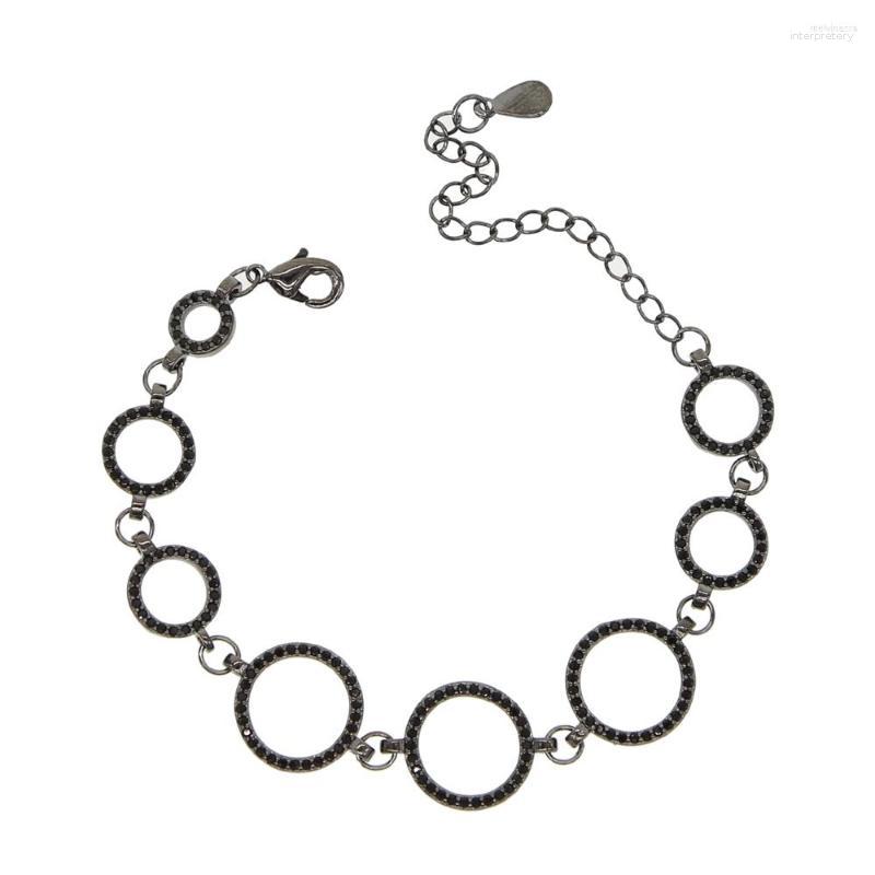 

Link Bracelets Fashion Black Color Hollow Circles Bracelet For Woman Bling 5A Cubic Zirconia Paved Chain Adjusted