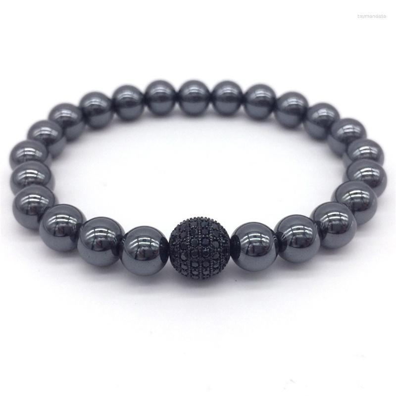 

Strand Beaded Strands Classic Disco Ball Bracelet Men Simple Handmade Pave CZ 8mm Hematite For Party Jewelry Gift Raym22