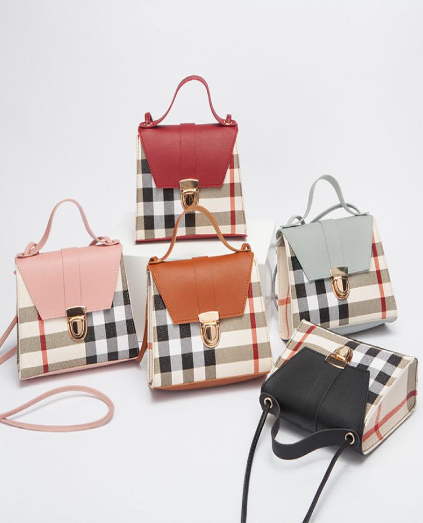 

children Plaid handbags fashion new kids PU leather one shoulder bags Girls lattice crossbody bags lady mini bags A36253075463, Pink