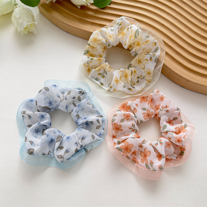 

Fashion blogger designer jewelr Spring and Summer New Sweet Fragmented Flower Fabric Art Large Intestine Hair Loop Hair RopePony Tails Holder wholesale FQ87