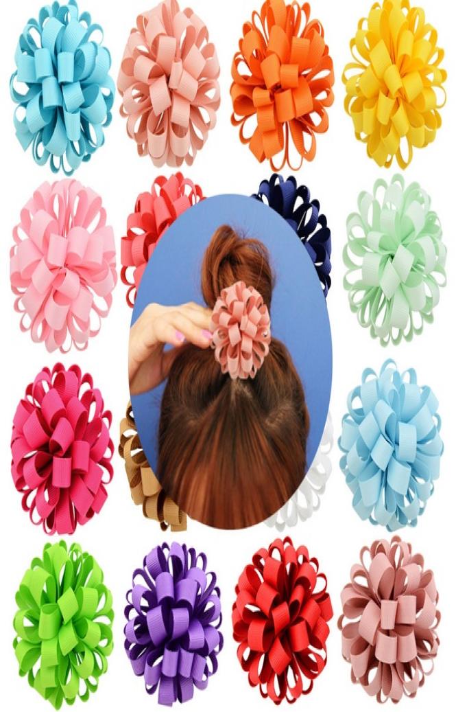 

3 Inch Fashion Design Grosgrain Ribbon Flower With Elastic Rope Floral Hair Bands Accessories A2018179322, Red