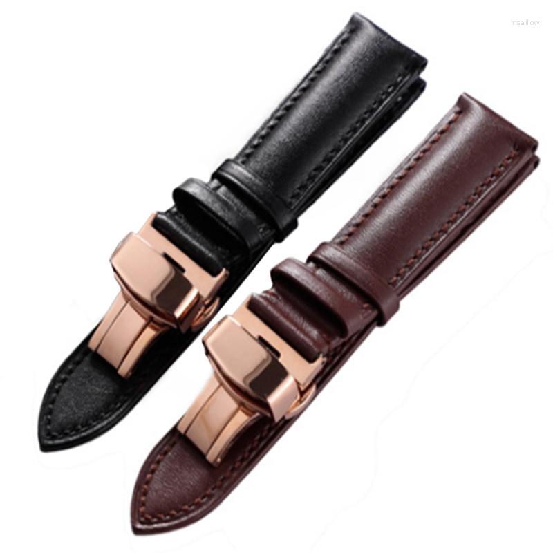 

Watch Bands Leather Deployment Quick Release With Butterfly Buckle Black Brown Replacement Strap For Men & Women WB159