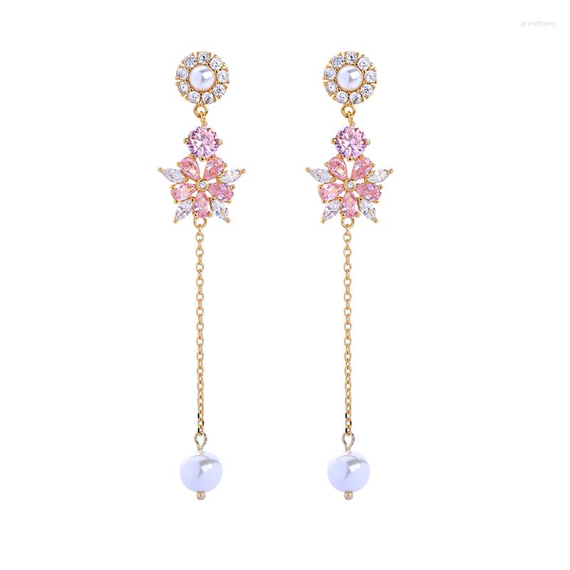 

Dangle Earrings Fashion Accessories Elegant Zircon Flower Acrylic For Women Wedding Imitation Pearl Long Gift Jewelry