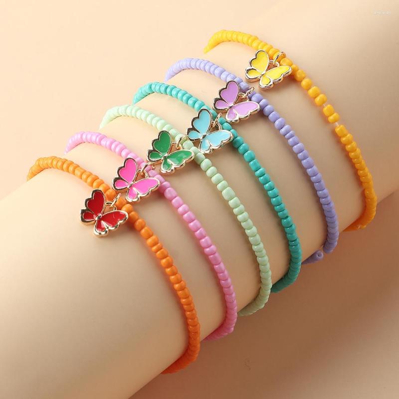 

Charm Bracelets 6pcs/set Korean Colorful Bead For Women Girls Boho Acrylic Butterfly Pendant Bracelet 2023 Fashion Jewelry