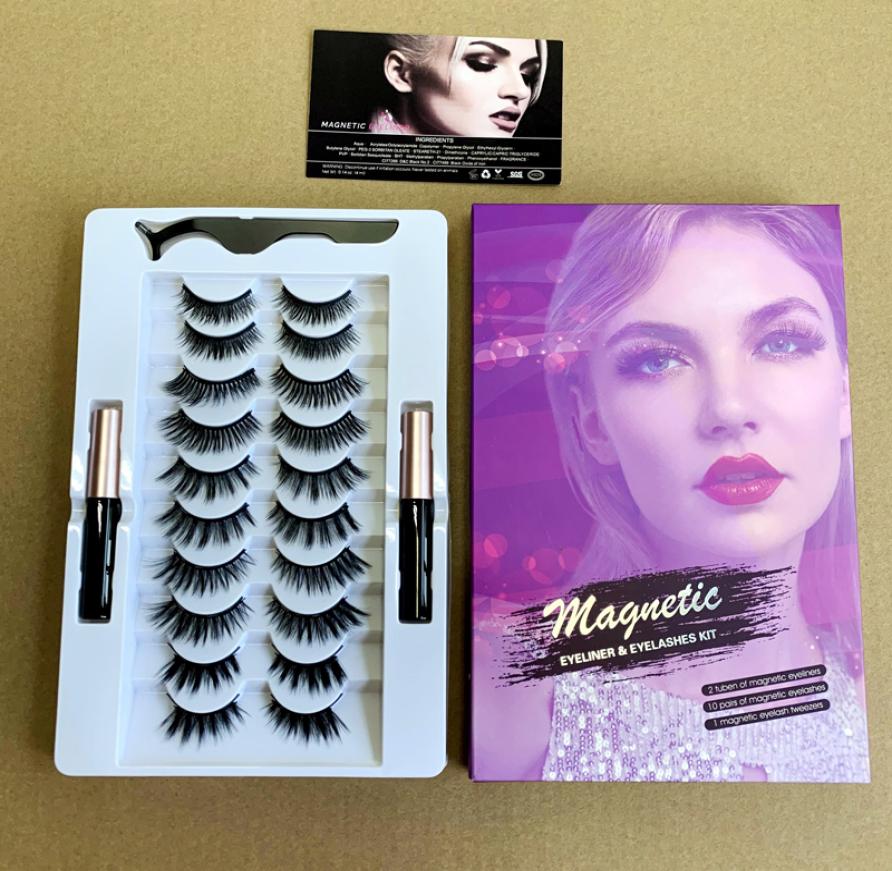 

Upgraded 10 Pairs Magnetic Eyelashes Double Liquid Eyeliner Kit With Tweezers Reusable 3D 6D False Lashes Magnetic Eyeliner Natura1735570