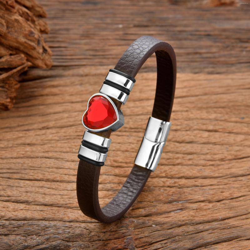 

Charm Bracelets Fashion Sweet Heart Pendant Leather Chain Bracelet For Women Glass Crystal Bangle Wedding Party Jewelry Gifts