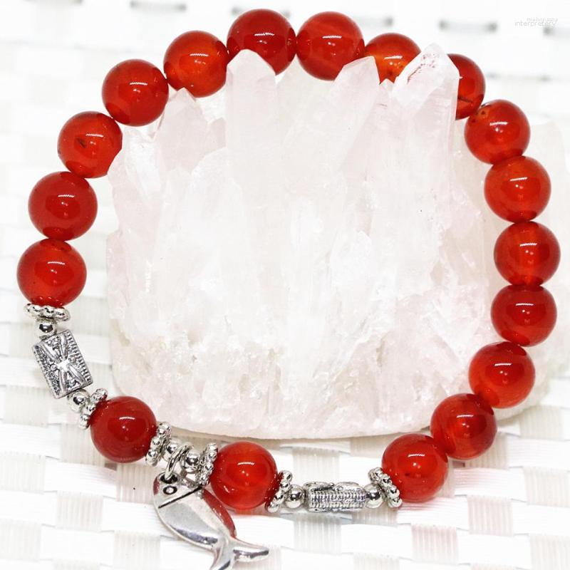 

Strand Bracelet Fashion Natural Stone Red Agat Carnelian Onyx Round Beads 8mm Charms Bangle Jewelry 7.5inch B2076
